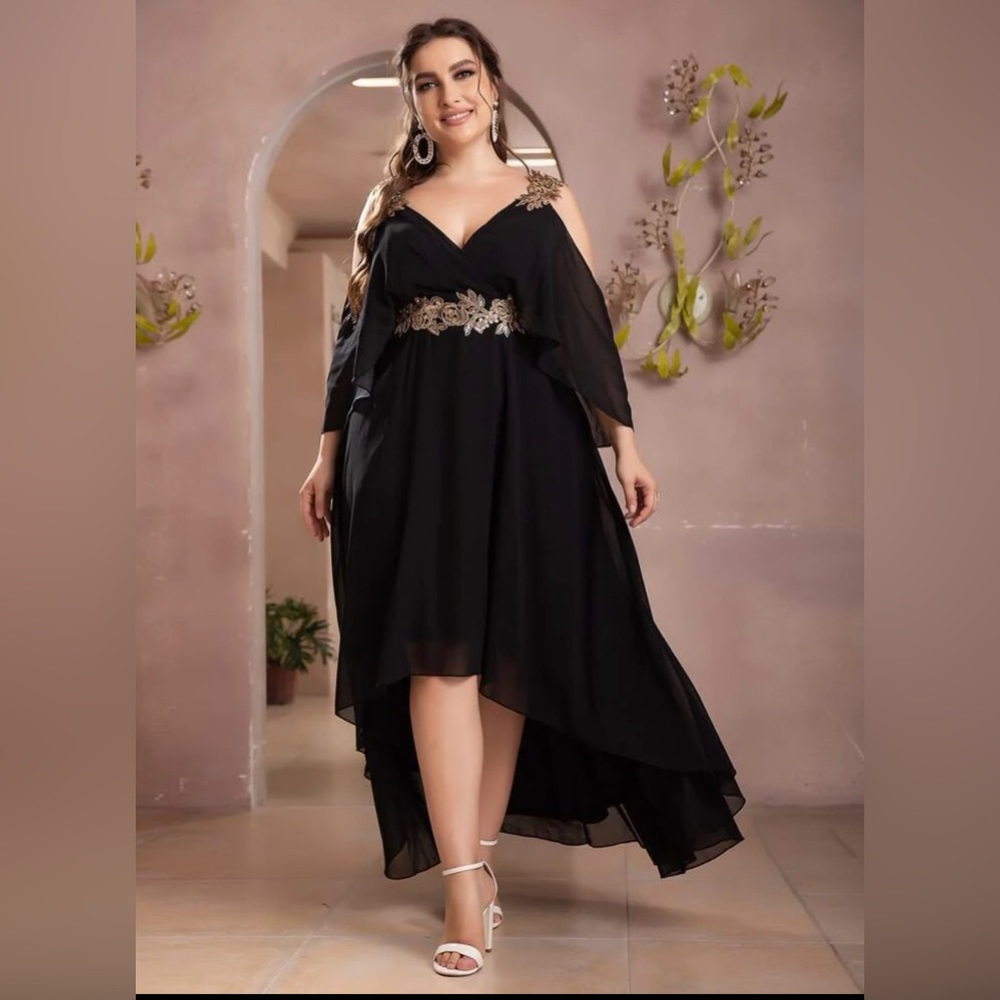 SHEIN Belle Plus Sequin Applique Cold Shoulder High Low Chiffon Prom Dress